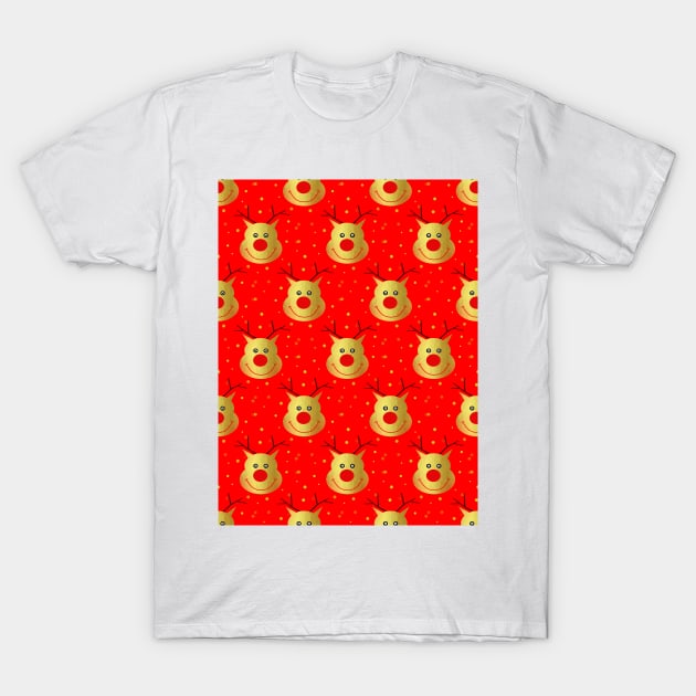 FUNNY Red Nose Reindeer Pattern T-Shirt by SartorisArt1